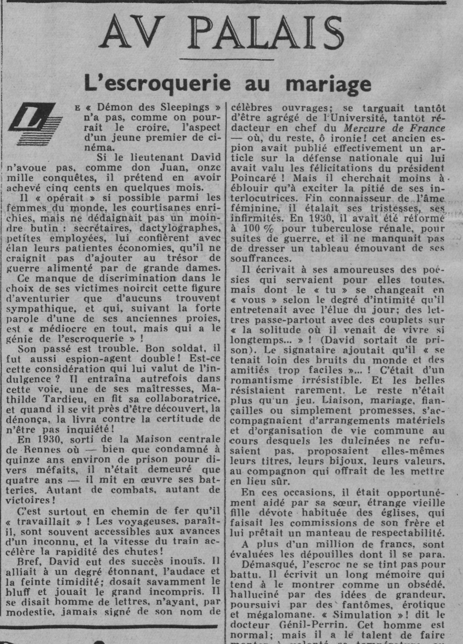 Le d�mon des sleepings : une escroquerie au mariage