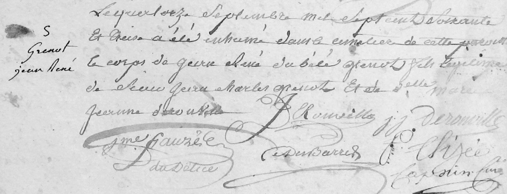 Signatures de Jean Jacques et son p�re Jean Deronville.